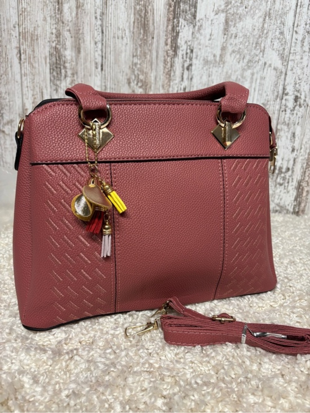 Mauve Top-Handle  bag with Tassel Charm - Women's Satchel